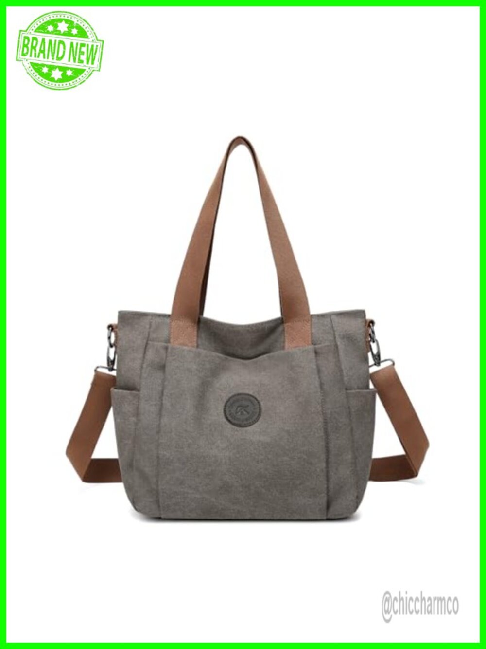 Washed Canvas Crossbody Tote Bag Multi Pocket Adjustable Strap
